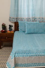 Sootisyahi 'Geometric Mesh' Handblock Printed Cotton Bedsheet