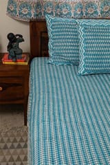 Sootisyahi 'Geometric Mesh' Handblock Printed Cotton Bedsheet