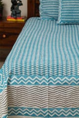 Sootisyahi 'Geometric Mesh' Handblock Printed Cotton Bedsheet