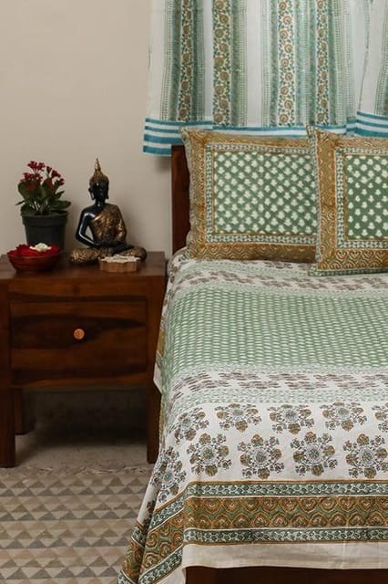 Sootisyahi 'Valley of Flowers' Handblock Printed Cotton Bedsheet