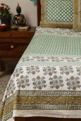 Sootisyahi 'Valley of Flowers' Handblock Printed Cotton Bedsheet