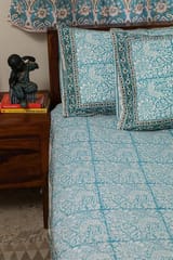 Sootisyahi 'Cuckoo in Forest'Handblock Printed Cotton Bedsheet