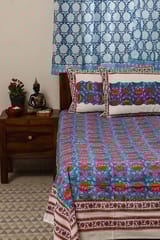 Sootisyahi 'Jal Kumud' Handblock Printed Cotton Bedsheet