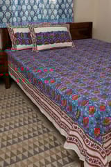 Sootisyahi 'Jal Kumud' Handblock Printed Cotton Bedsheet