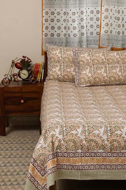 Sootisyahi 'Dreamy Green' Handblock Printed Cotton Bedsheet