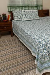Sootisyahi 'Floral Blue' Handblock Printed Cotton Bedsheet