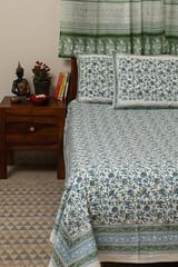 Sootisyahi 'Floral Blue' Handblock Printed Cotton Bedsheet