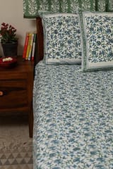 Sootisyahi 'Floral Blue' Handblock Printed Cotton Bedsheet