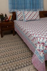 Sootisyahi 'Red Flowered' Handblock Printed Cotton Bedsheet