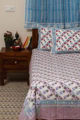 Sootisyahi 'Red Flowered' Handblock Printed Cotton Bedsheet