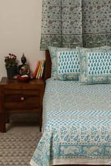 Sootisyahi 'Floral Ambar' Handblock Printed Cotton Bedsheet