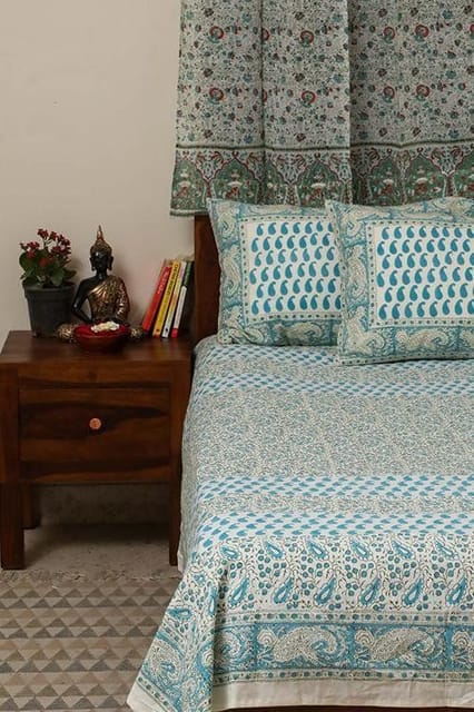 Sootisyahi 'Floral Ambar' Handblock Printed Cotton Bedsheet