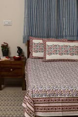 Sootisyahi 'Floral Crimson' Handblock Printed Cotton Bedsheet