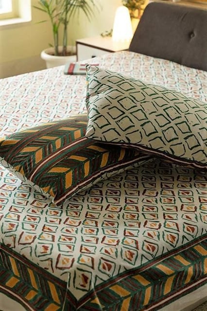 Sootisyahi 'Colorful Checkers' Handblock Printed Cotton Bedsheet