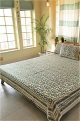 Sootisyahi 'Green Glow' Handblock Printed Cotton Bedsheet