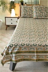 Sootisyahi 'Green Glow' Handblock Printed Cotton Bedsheet