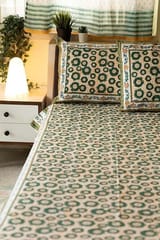 Sootisyahi 'Green Glow' Handblock Printed Cotton Bedsheet