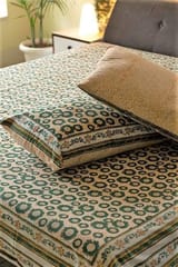 Sootisyahi 'Green Glow' Handblock Printed Cotton Bedsheet