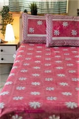 Sootisyahi 'Blooming Pink' Handblock Printed Cotton Bedsheet
