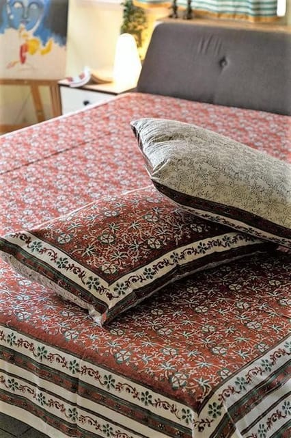 Sootisyahi 'Coral Crush' Handblock Printed Cotton Bedsheet