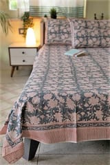 Sootisyahi 'The Grey Grace' Handblock Printed Cotton Bedsheet