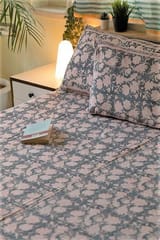 Sootisyahi 'The Grey Grace' Handblock Printed Cotton Bedsheet