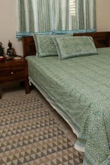 Sootisyahi 'Dream Green' Handblock Printed Cotton Bedsheet
