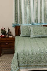 Sootisyahi 'Dream Green' Handblock Printed Cotton Bedsheet