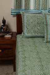 Sootisyahi 'Dream Green' Handblock Printed Cotton Bedsheet