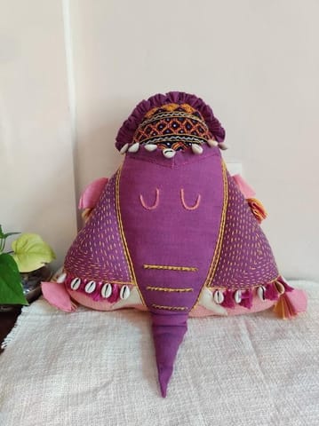 Diti - Gajah Embellished Cushion, Purple and Pink
