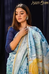 Sootisyahi -"LIBERTY"  HAND MARBLE PRINT CHANDERI SILK SAREE