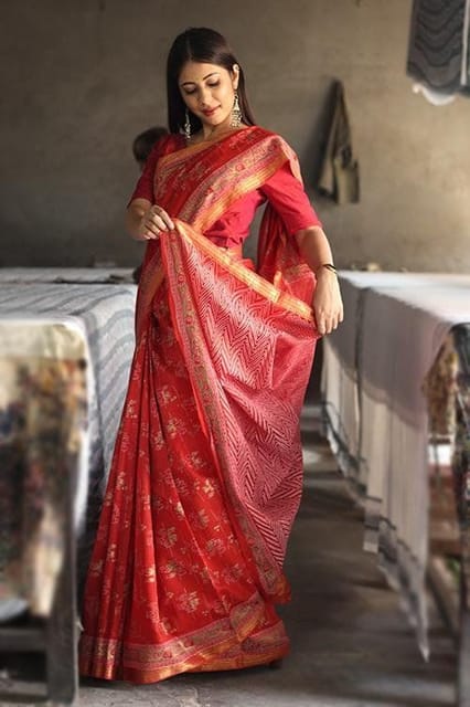 Sootisyahi -Handblock Print Maheshwari Silk Saree