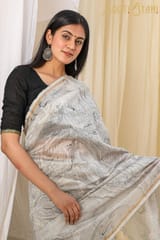 Sootisyahi -"POISE"  HAND MARBLE PRINT CHANDERI SILK SAREE