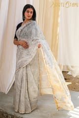 Sootisyahi -"POISE"  HAND MARBLE PRINT CHANDERI SILK SAREE