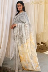 Sootisyahi -"POISE"  HAND MARBLE PRINT CHANDERI SILK SAREE