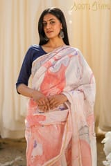 Sootisyahi -"SUBTLE"  HAND MARBLE PRINT CHANDERI SILK SAREE