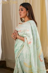 Sootisyahi -"CHARISMA"  HAND MARBLE PRINT CHANDERI SILK SAREE