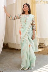 Sootisyahi -"CHARISMA"  HAND MARBLE PRINT CHANDERI SILK SAREE