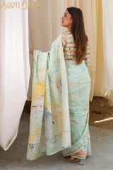 Sootisyahi -"CHARISMA"  HAND MARBLE PRINT CHANDERI SILK SAREE