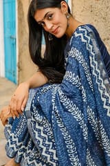 Sootisyahi -"RAPTURE" INDIGO HANDBLOCK PRINT SLUB COTTON SAREE