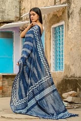 Sootisyahi -"RAPTURE" INDIGO HANDBLOCK PRINT SLUB COTTON SAREE