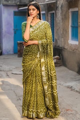 Sootisyahi -"TRIUMPH" KASHISH DABU HANDBLOCK PRINT SLUB COTTON SAREE