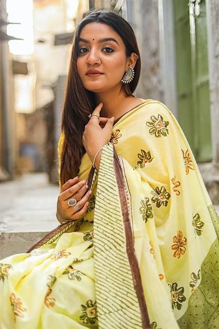 Sootisyahi -"PERSISTENCE" HANDBLOCK PRINT MUL COTTON SAREE