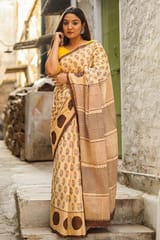 Sootisyahi -"HARVEST" HANDBLOCK PRINT MUL COTTON SAREE