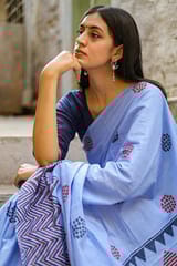 Sootisyahi -"HORIZON" HANDBLOCK PRINT MUL COTTON SAREE