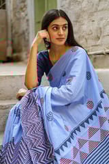 Sootisyahi -"HORIZON" HANDBLOCK PRINT MUL COTTON SAREE