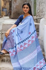 Sootisyahi -"HORIZON" HANDBLOCK PRINT MUL COTTON SAREE