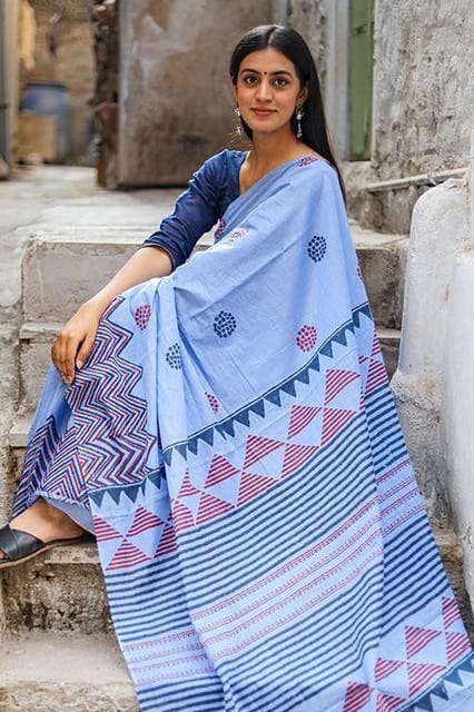 Sootisyahi -"HORIZON" HANDBLOCK PRINT MUL COTTON SAREE