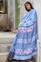 Sootisyahi -"HORIZON" HANDBLOCK PRINT MUL COTTON SAREE