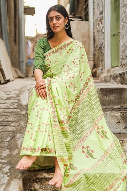 Sootisyahi -"PERSEVERANCE" HANDBLOCK PRINTED MUL COTTON SAREE